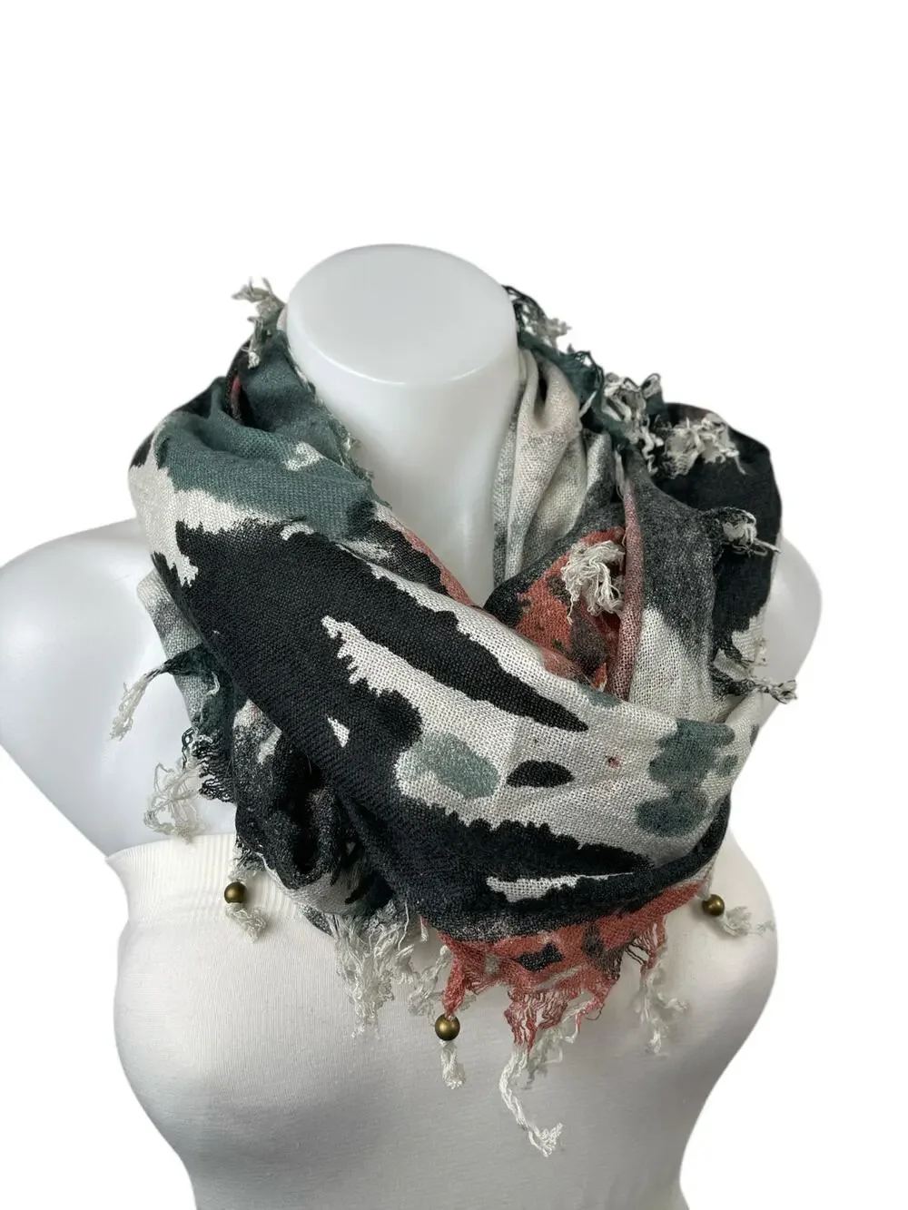 Urban Outfitters Starring at Stars Camo Fringe Spangles Infinity Neck Scarf OS